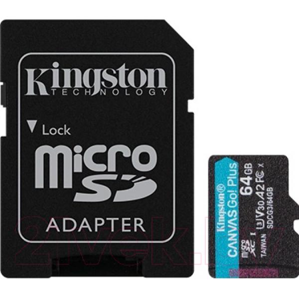 Карта памяти Kingston Canvas Go Plus microSDXC 64GB + SD адаптер (SDCG3/64GB)