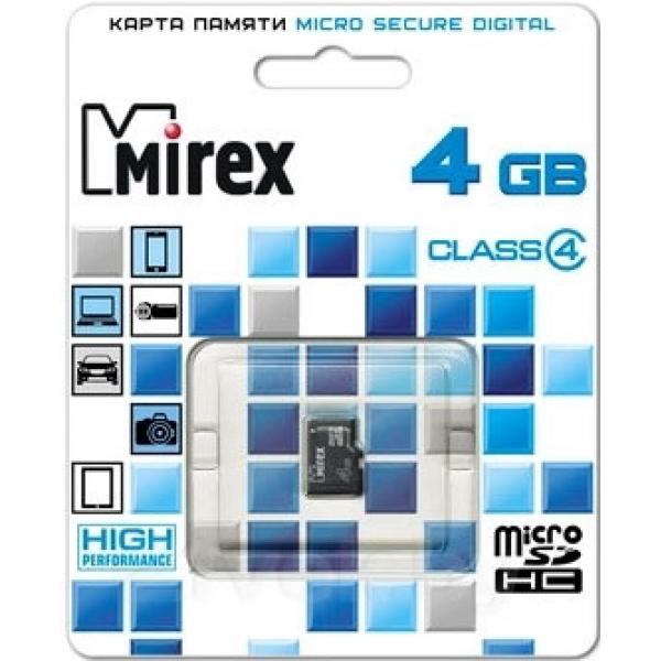 Карта памяти Mirex microSDHC (Class 4) 4GB (13612-MCROSD04)