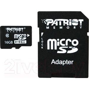 Карта памяти Patriot microSDHC (Class 10) 16 Gb + адаптер (PSF16GMCSDHC10)