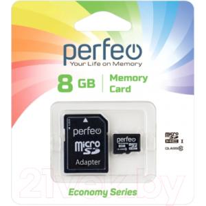 Карта памяти Perfeo MicroSDHC 8GB (Class 10) + адаптер / PF8GMCSH10AES