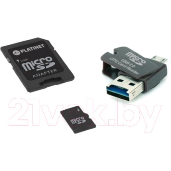 Карта памяти Platinet microSD 16GB + адаптер