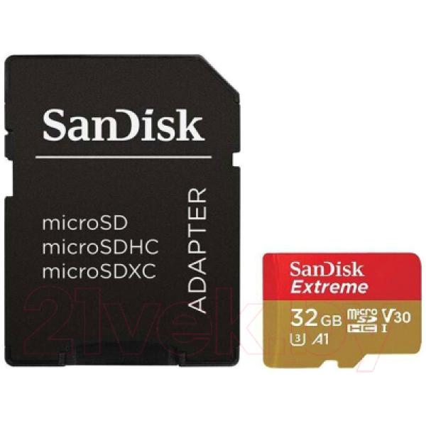 Карта памяти SanDisk Extreme MicroSDHC 32GB + адаптер (SDSQXAF-032G-GN6AA)