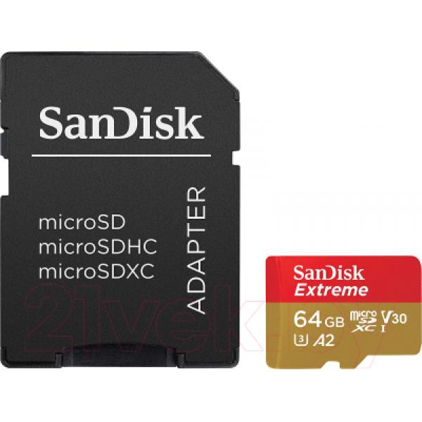 Карта памяти SanDisk Extreme MicroSDXC 64GB + адаптер (SDSQXA2-064G-GN6MA)