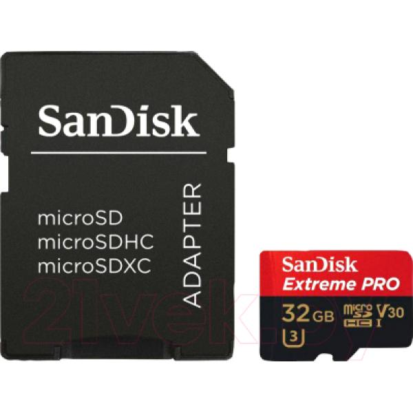 Карта памяти SanDisk Extreme Pro MicroSDHC 32GB + адаптер (SDSQXCG-032G-GN6MA)