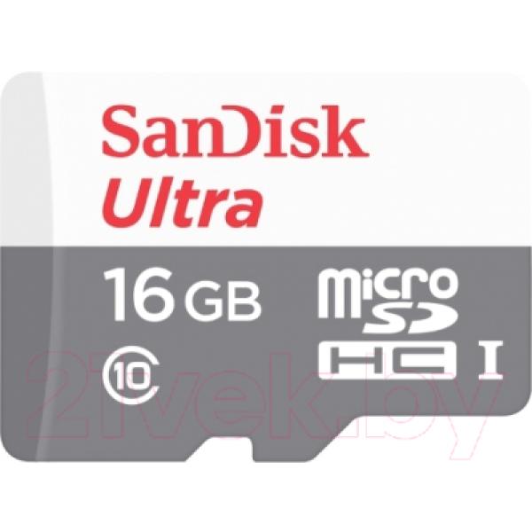 Карта памяти SanDisk Ultra MicroSDHC Class 10 UHS-I 16GB (SDSQUNS-016G-GN3MN)