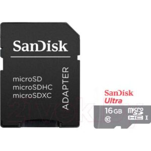 Карта памяти SanDisk Ultra MicroSDHC Class10 16GB + адаптер (SDSQUNS-016G-GN3MA)