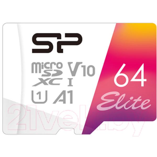 Карта памяти Silicon Power Elite MicroSDXC UHS-1 (Class 10) 64GB / SP064GBSTXBV1V20SP