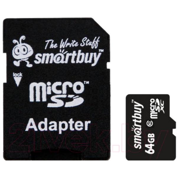 Карта памяти SmartBuy microSDHC (Class 10) 64GB + SD-адаптер (SB64GBSDCL10-01)