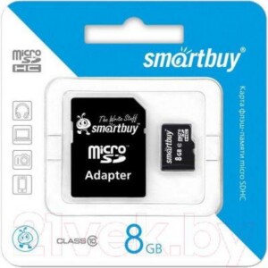 Карта памяти SmartBuy microSDHC (Class 10) 8 Gb + SD адаптер (SB8GBSDCL10-01)