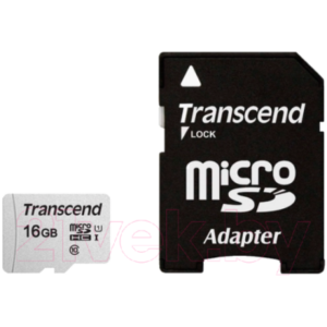 Карта памяти Transcend microSDHC 300S 16GB Class 10 UHS-I U1 (TS16GUSD300S-A)