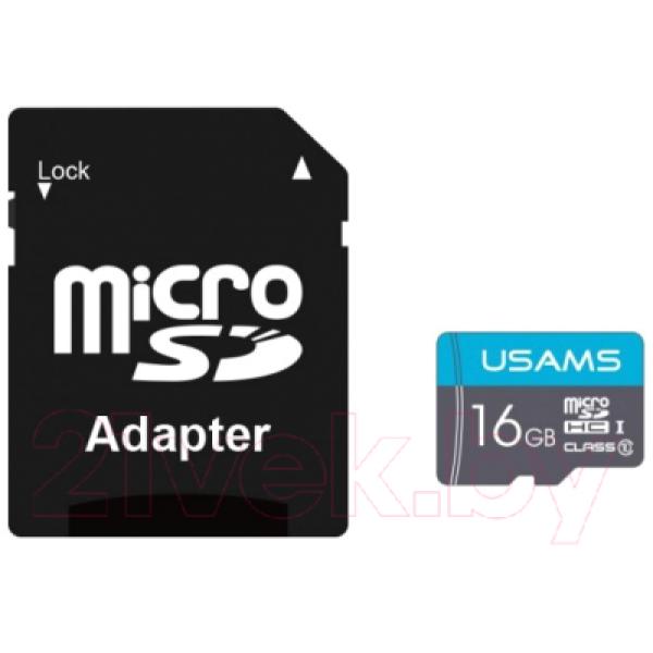 Карта памяти Usams MicroSDHC 16GB Class 6 + SD адаптер / ZB117TF01