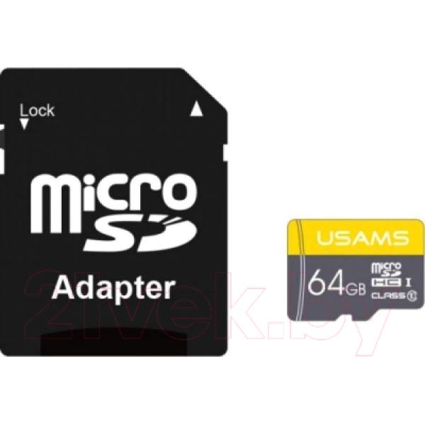 Карта памяти Usams MicroSDHC 64GB Class 6 + SD адаптер / ZB119TF01