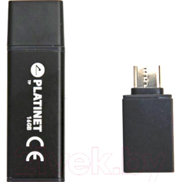 Usb flash накопитель Platinet Pendrive USB 3.0 X-Depo 16GB + Type-C Adapter Black / PMFEC316B
