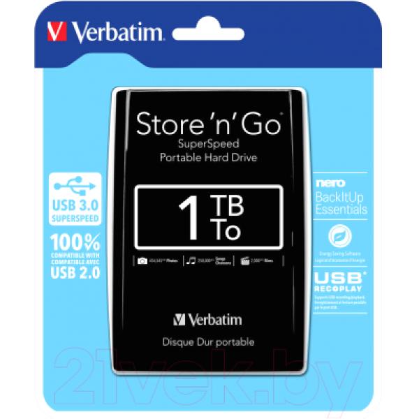 Внешний жесткий диск Verbatim Store 'n' Go USB 3.0 1TB Black (53023)