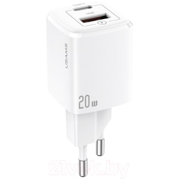 Зарядное устройство сетевое Usams T37 2xUSB Type-A+Type-C 20W / CC128TC02